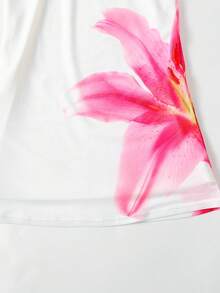 SHEIN Tween Girls' Summer Casual Vacation Floral Print Asymmetric Ruched Fitted Two Pieces Set, Vacation Outfit, Vacation Girls 2 Piece, Skirt Two Piece Set Girls, Sets 2 Piece Summer - White - View 5