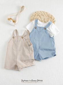 Cozy Pixies 2件套男婴彩色条纹围兜连体衣和短裤套装 - 彩色 - 查看 1