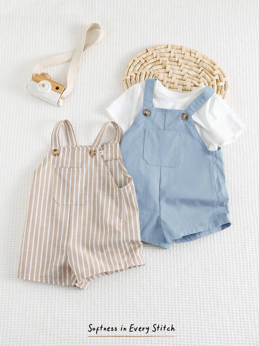 Cozy Pixies 2件套男婴彩色条纹围兜连体衣和短裤套装 - 彩色 - 查看 1