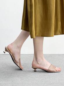 CUCCOO BIZCHIC 春夏新款户外女式杏色方头露趾高跟凉鞋 女式细跟法式裙拖 - 香檳色 - 查看 4