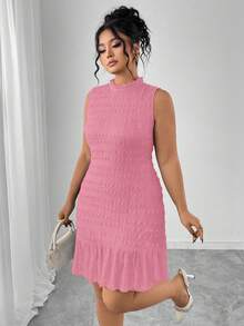 Elenzga Vestido sin mangas con volantes en el bajo, de tela jacquard texturizada y unicolor, para tallas grandes. Falda ajustado de punto acanalado, vestido versátil y de moda para citas y fiestas - Rosa - Ver 4