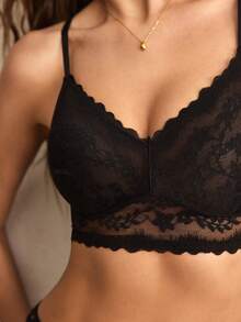 Charlaine New Lace Camisole Bra, Backless Wireless Innerwear, Sexy Vest Top For Layering, Anti-Exposure - Black - View 7