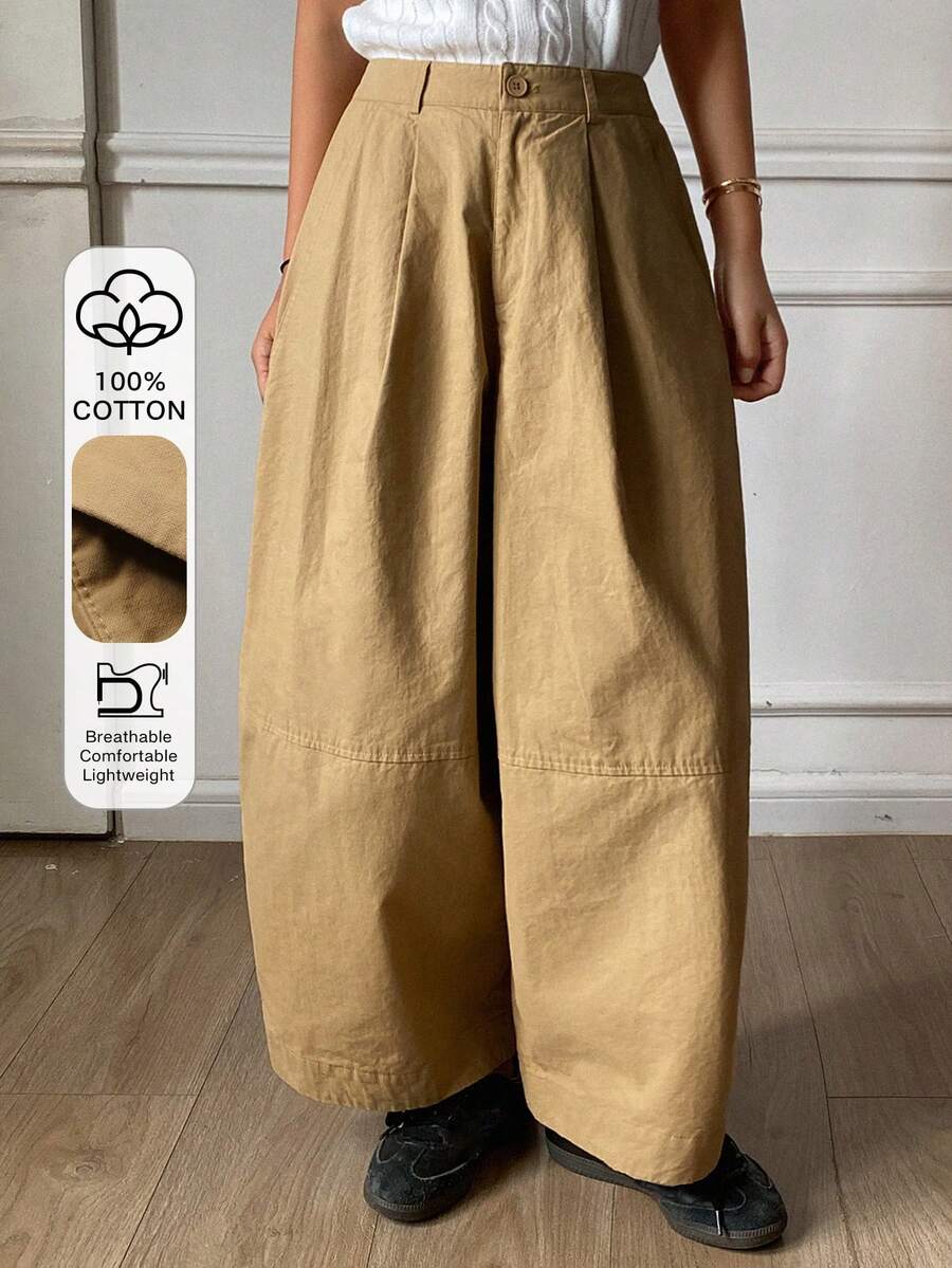 DAZY Women's Loose Fit Patchwork Pocket Wide Leg Casual Street Pants, Spring/Autumn - Khaki - View 1