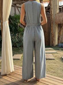 DAZY Western Cowgirl High Waist Loose Wide Leg Jeans Casual Vacation Summer Women Denim Jumpsuit And Overalls - Blue - View 2