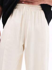 SUMWON Pintuck Linen Straight Leg Casual Pants With Drawstring Waist Wide Leg Relaxed Fit Summer Lightweight Breathable Elastic Waist Comfortable Vacation - Apricot - View 7