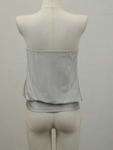 Opuloom 女士亮面无肩带露肩短款上衣，适合夏季休闲、度假、派对、外出就餐和日常穿着。 - 灰色 - 查看 2