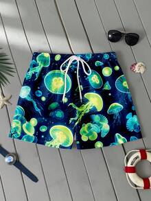 Manfinity RSRT Men's Ocean Animal Print Beach Shorts, Mesh Lining, Suitable For Summer Vacation - Blue - View 3