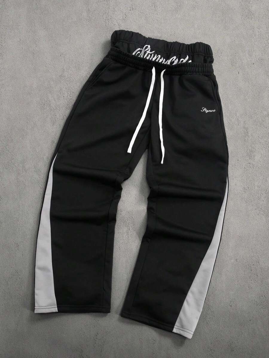 STYNVO Men's Casual Fashion Street Daily Commute Letter Print Contrast Color Drawstring Waist Loose Sweatpants - Black - View 1