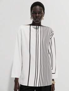 Lumivelle Camisa de mujer con estampado de rayas de moda, primavera/verano - Blanco - Ver 3