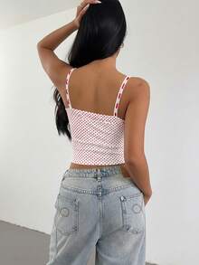 SHEIN SXY 白色波点蕾丝边蝴蝶结装饰吊带衫 - 彩色 - 查看 2