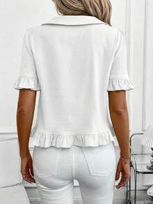 SHEIN Clasi Áo nữ tay ngắn, màu trơn, cài cúc phía trước, kiểu dáng thường ngày, thích hợp mặc đi chơi, trang phục mùa hè cho nữ. - trắng - Xem 2