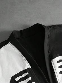 ROMWE MEN Street Life Camisa de manga corta de mezclilla con parches y bordado de calavera para hombre - Negro - Ver 3