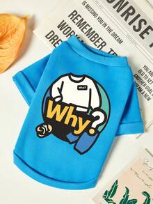 PETSIN 1pc White Small Clothes With Letter Question Mark Print Pet, Blue Thick Warm Pet Clothes Without Hat - Blue - View 1