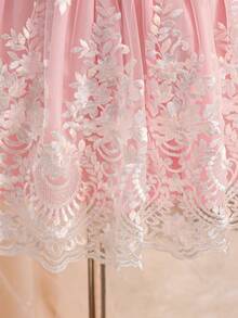 Young Girls Elegant Back To School Summer Short Sleeve Embroidered Dress Mandarin - Pink - View 5
