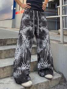 ROMWE MEN Men's Gothic Style Printed Drawstring Waist Pants - Multicolor - View 1