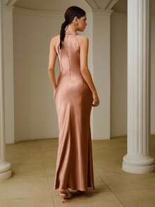 ZEYLAH Satin Halter Dress For Women - Dusty Pink - View 3