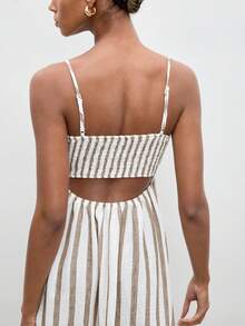 Maija Women's Sleeveless Striped Midi Dress,White And Brown,Summer,Casual,Vacation Beach Outfit,Elegant Easter Dress,Fashionable Spring Holiday Outfits - Apricot - View 2