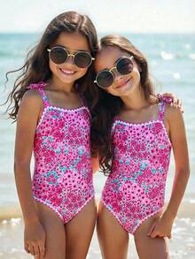 Emery Rose Kids 少女碎花休闲连体泳衣沙滩春夏泳装 - 彩色 - 查看 1