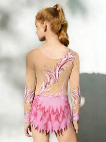 SHEIN Tween Girls' Round Neck Long Sleeve Fitted Fashionable Printed Breathable Sportswear - Pink - View 2