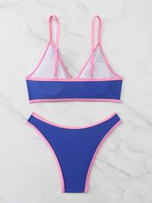 Swim Basics 女士夏季度假沙滩撞色滚边圆形环扣细肩带比基尼套装 - 彩色 - 查看 2