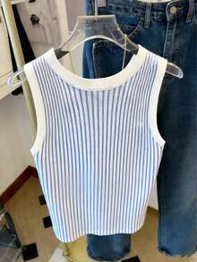 Resyla Women's Regular Letter Striped Crew Neck Casual Tank Top - Multicolor - View 2