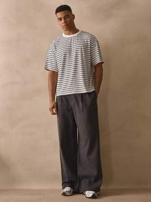 Musero Crew Neck Contrast Stripe Short Sleeve Dropped Shoulder Tshirt Top Spring Summer Essentials - Black and White - View 5