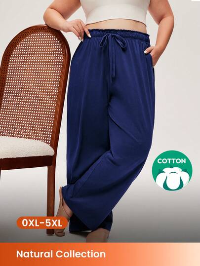 LUVLETTE Autumn And Winter Women's Plus-Size Black Soft 100% Pure Cotton Sleep Bottoms Lounge Pants Lingerie As Outerwear Airy Pajama Pants Fall Pajamas