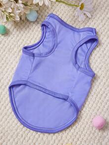 PETSIN 1pc Cute Yellow Little Golden Retriever Dog Letter Printed Pet Tank Top Purple Skin Friendly Breathable Pet Clothes - Purple - View 3