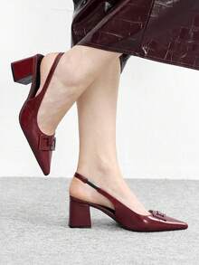 CUCCOO BIZCHIC Casual Solid Color Chunky Heel Backless Women Pumps Spring Shoes - Burgundy - View 9