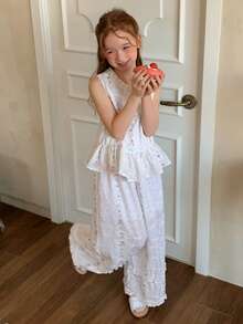 DAZY 少女印花荷叶边衬衫和裤子两件套，秋季 - 彩色 - 查看 3