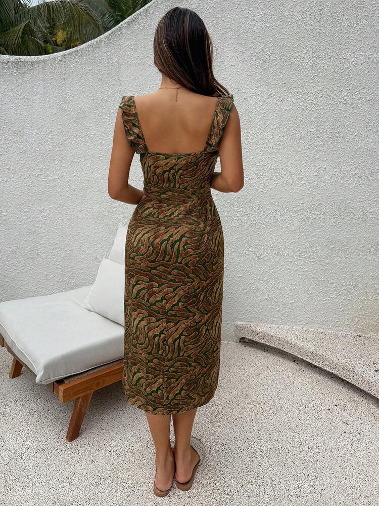 Sleeveless Floral Ruffle Trim Waist Maxi Nightgown For Women, Summer