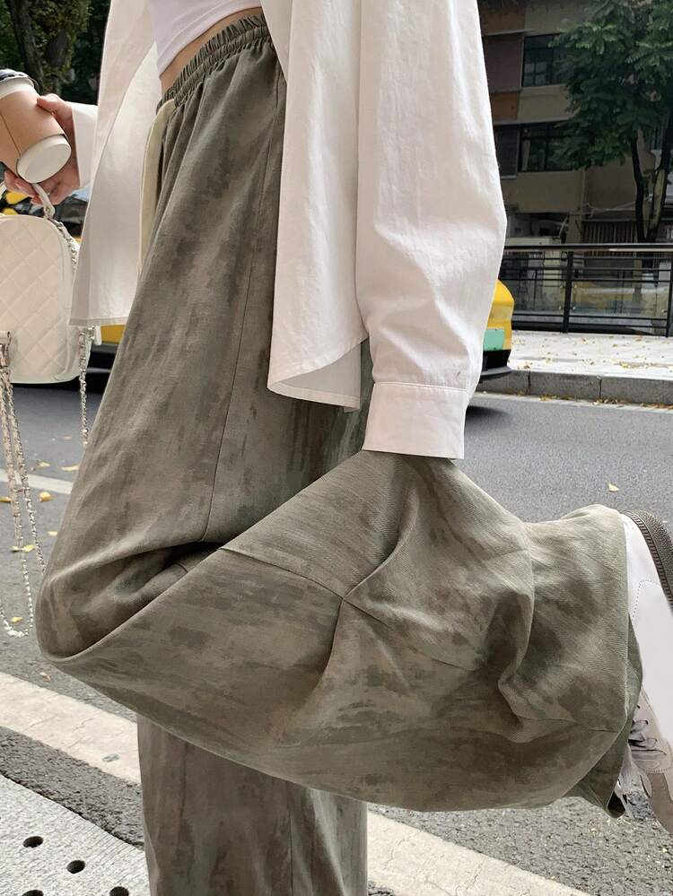 Tie-Dye Loose Wide Leg Pants, Contrast Color Drawstring Elastic Waist, Casual Vacation Summer Trousers For Women