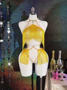 两件套性感派对内衣套装 - 金色 - 查看 11