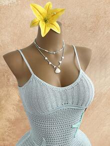 Elamini 女士浅蓝色海星贴花时尚百搭度假风夏季吊带连衣裙 - 藍色 - 查看 4