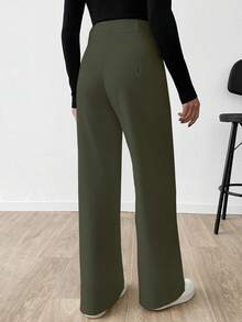 SHEIN Cottnline Women Solid Color Extra Wide Leg Pants - Army Green - View 2
