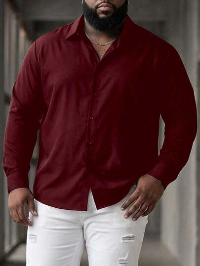 ResortEase Camisa de manga larga de unicolor casual para hombre de talla grande, otoño