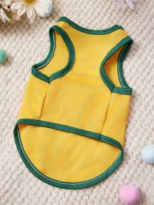 PETSIN 1pc Cute Dinosaur Party Bow Star Printed Pet Tank Top Yellow Splicing Green Casual Style Pet Clothes - Multicolor - View 3