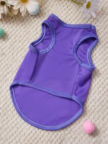PETSIN 1件可爱小兔子拥抱复活节彩蛋胡萝卜蝴蝶花朵印花宠物背心紫色亲肤透气宠物衣服 - 紫色 - 查看 3