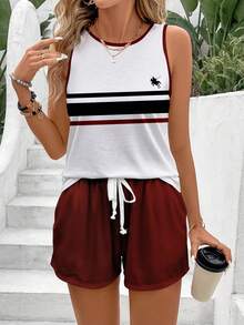 SHEIN LUNE 女士休闲圆领背心短裤两件套，适合夏季穿着 - 彩色 - 查看 5