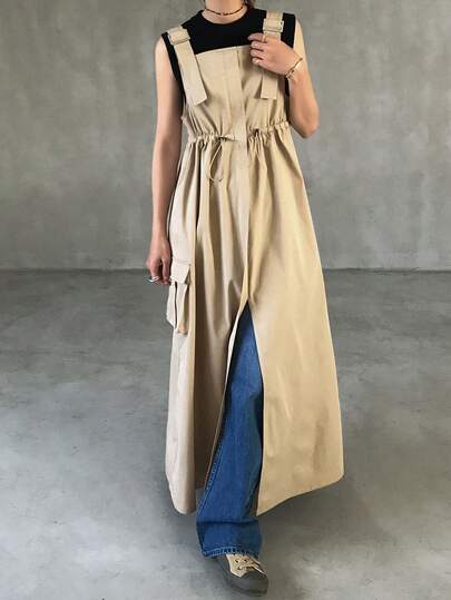 FRIFUL Women's Solid Color Jumpsuit With Suspenders And Waist Cinching