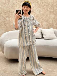 DAZY Tween Girls Printed Short Sleeve Top And Pants Pajama Set - Multicolor - View 7