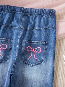 SHEIN Baby Girl Cute Bow Knit Elastic Waist Pants, Summer - Blue - View 7