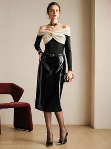 Arave 性感露肩连体衣，休闲通勤风 - 黑與白 - 查看 6