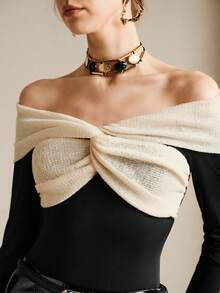 Arave 性感露肩连体衣，休闲通勤风 - 黑與白 - 查看 7