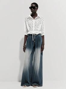 Lumivelle 女士优雅收腰刺绣上衣，适合春夏度假穿着 - 白色 - 查看 6