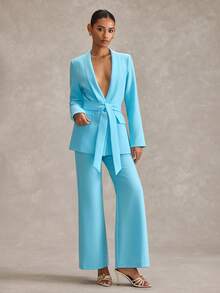 EURMUSE Women Blazer And Pant Regular Fit Suit Sets - Baby Blue - View 7