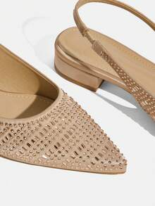 CUCCOO TILAWA Women Shoes Pointed Low Coarse Heel Apricot Full Diamond Fashion Gorgeous Banquet Party Women's Flat Shoes Back Strap Slingback Flat Women's Shoes - Apricot - View 6