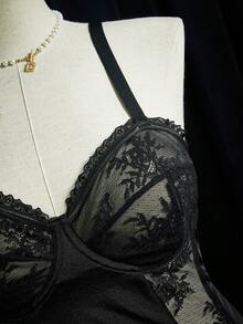 SpicyHot 2pcs Plus Size Satin Contrast Lace Nightgown Set - Black - View 7