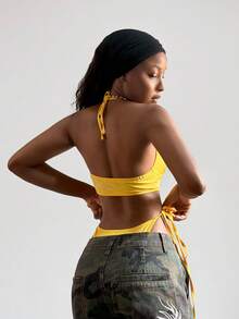 StreetHx 街头风女式系带镂空印花连体衣，夏季 - 黃色 - 查看 2