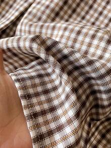 Muvela 春夏新款多色格纹印花侧边隐形拉链松紧腰可调节金属扣装饰褶裥设计半身裙，优雅派对风，英伦风，适合学校、音乐节、都市通勤等场合。 - 棕色 - 查看 8